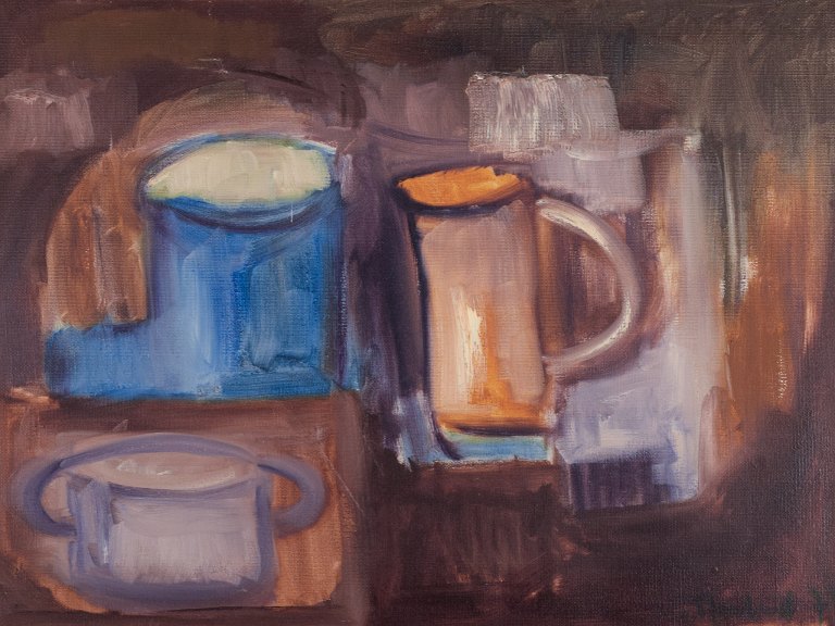 Peder Rosenstand, Danish painter. Oil on canvas. Modernist still life with a 
pitcher.