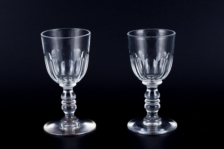 Holmegaard, Denmark, a set of two faceted cut "Paul" port wine glasses.