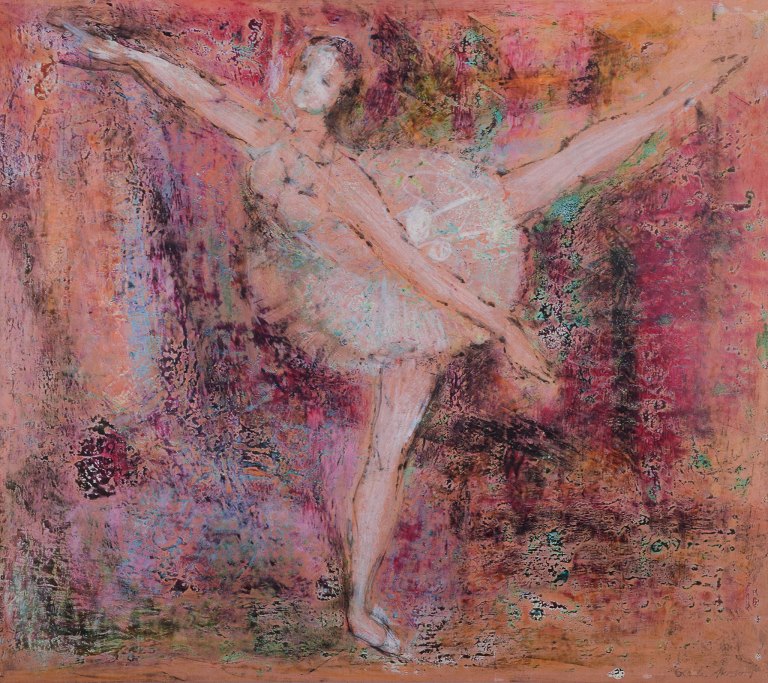 Gerda Åkesson (1909-1992), svensk kunstner, oliekridt på papir.
Ballerina. Modernistisk stil.