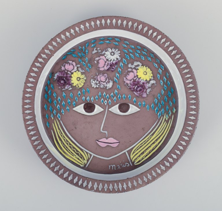Mari Simmulson for Upsala Ekeby, Sverige, keramikskål i modernistisk stil med 
motiv af kvindeansigt.