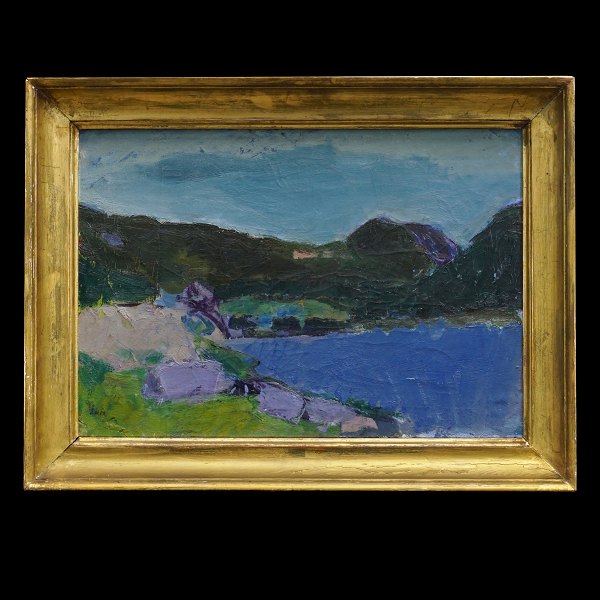 Sven Havsteen-Mikkelsen, 1912-99, oil on canvas. "Summernight at Vagø" (Faroe 
Islands). Signed. Visible size: 37x54cm. With frame: 48x65cm