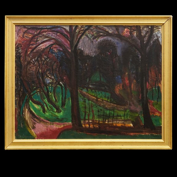 Jens Søndergaard, 1895-1957, Öl auf Leinen. Parkmotiv Kopenhagen. Signiert und 
datiert 1928. Lichtmasse: 77x97cm. Mit Rahmen: 90x110cm