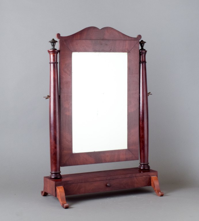 Mahogany tilting mirror with pull-out drawer, Denmark.