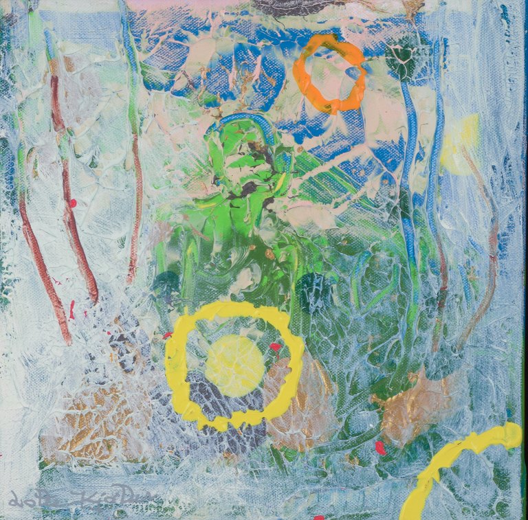 Lotte Kjøller (b. 1966), Danish artist. Mixed media on canvas. Abstract 
composition.