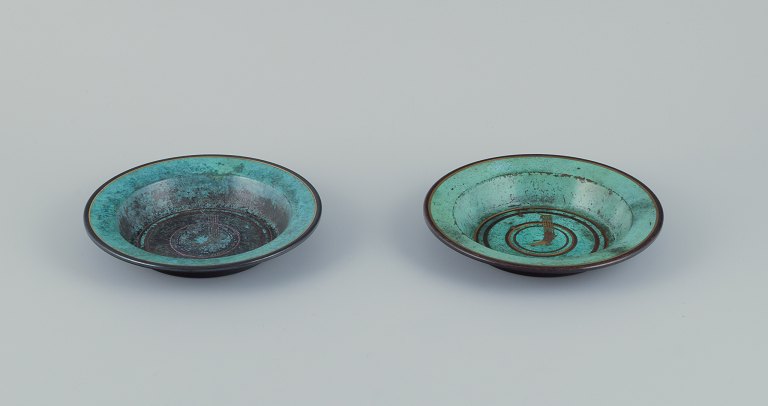 WMF, Germany. Two Art Deco "Ikora" bowls. Beautiful green patina.