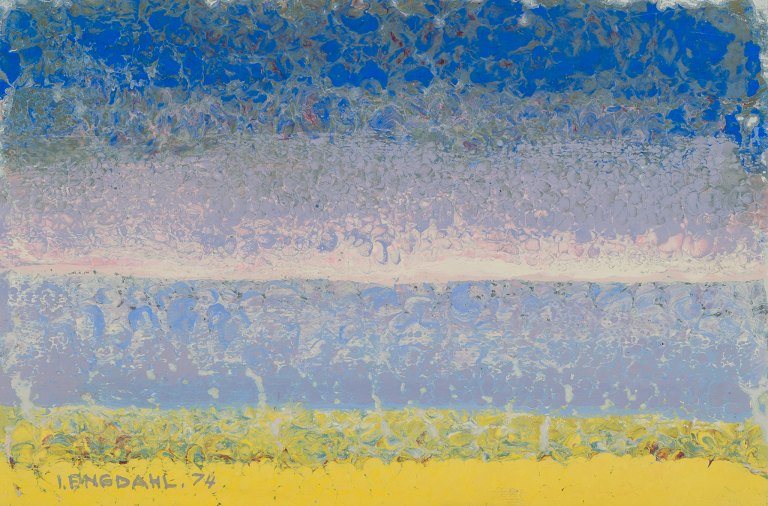 Ingvar Dahl, Swedish artist. Oil on panel. Abstract landscape with a glossy 
surface.