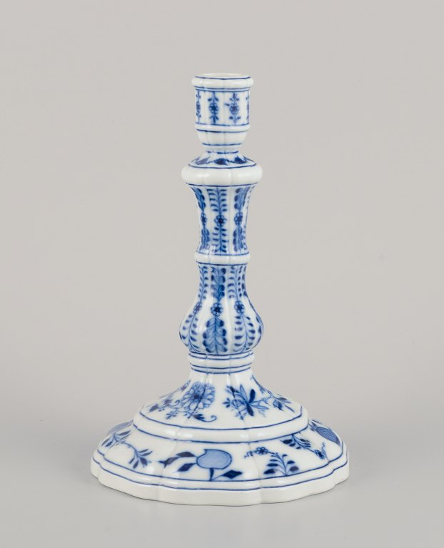 Meissen, Germany. Large Blue Onion porcelain candlestick. Hand-painted.