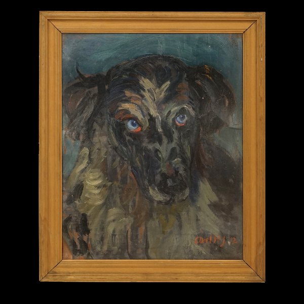 Axel P Jensen, 1886-1972, oil on plate. Portrait of a dog. Signed and dated 
1912. Visible size: 42x33cm. With frame: 50x41cm