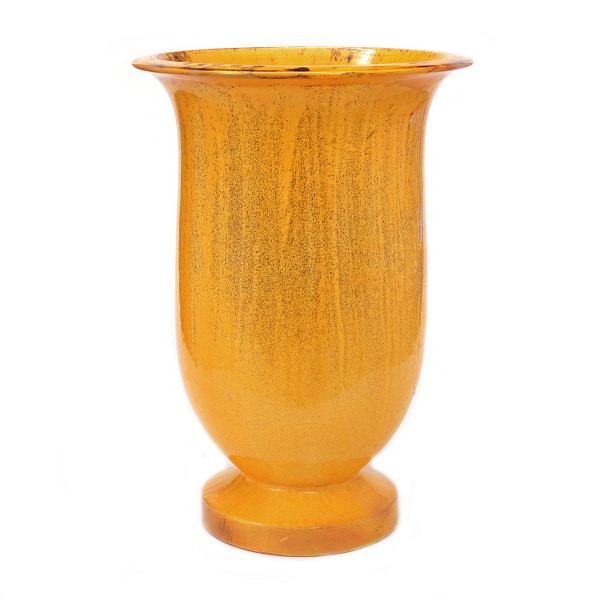 Grosse Steinzeug Vase mit Uranglasur von Kähler, Dänemark. Signiert Kähler. H: 
44cm