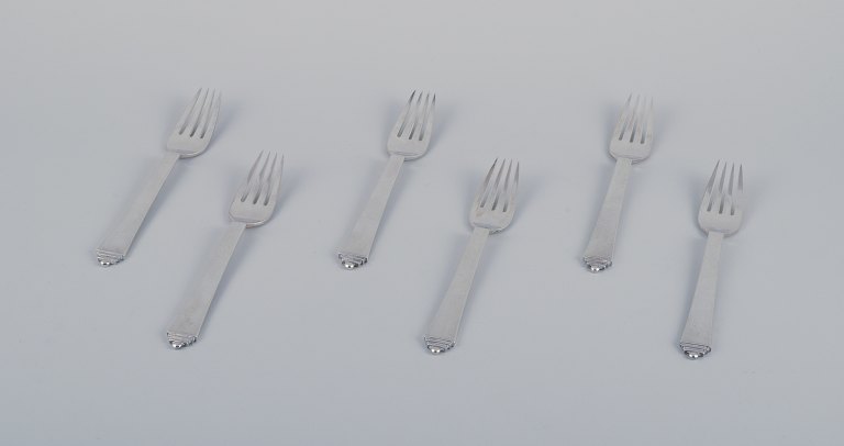 Georg Jensen Pyramid, six dinner forks in sterling silver.