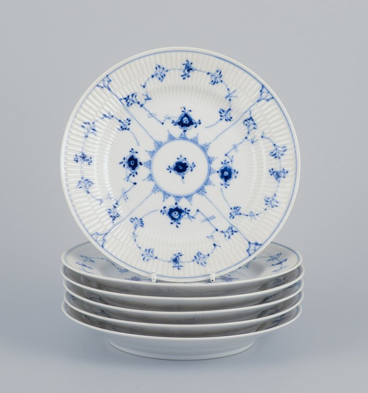 Royal Copenhagen Blue Fluted Plain. A set of six lunch plates in porcelain.