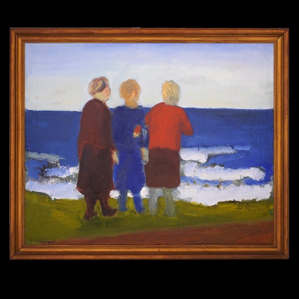 Jens Søndergaard, 1895-1957, oil on canvas. Women at the sea. Signed. Visible 
size: 90x109cm. With frame: 103x122cm