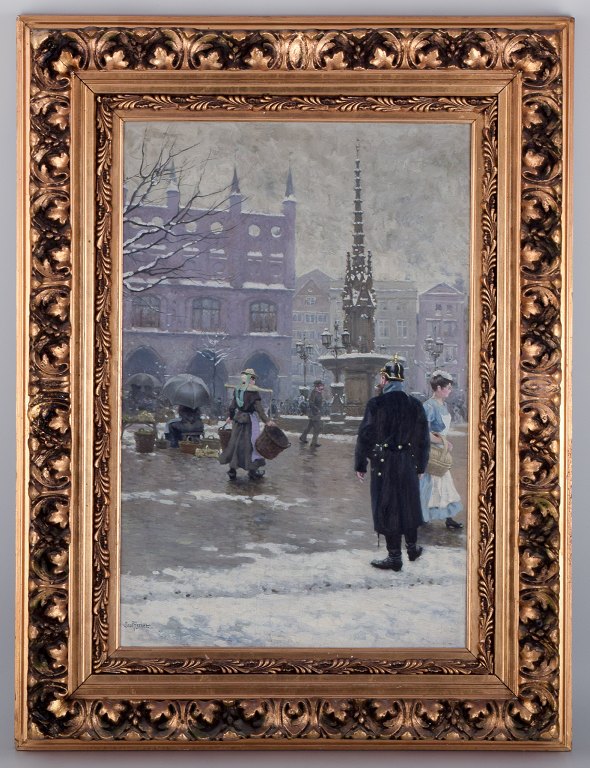 Paul Gustav Fischer, Denmark. Oil on canvas. Cityscape from Lübeck.