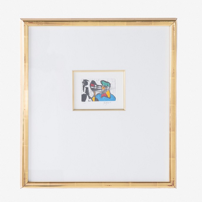 Robert Jacobsen
Signed etching in gold frame and passepartout with incorporated smaller frame. 
47/50.
1 pc. in stock
