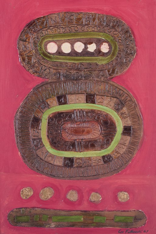 Leopold Falkowski (1913-1994). Listed Polish artist.
Oil on panel.
Abstract composition.