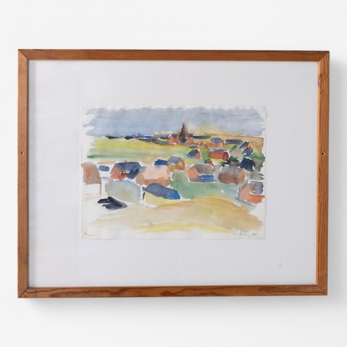 Høstberg.
Watercolor painting with landscape motif in a wooden frame. From 1964. Signed 
by the artist.
1 pc. in stock
