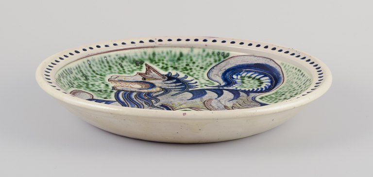 Svend P. Jørgensen, Danish ceramicist.
Large unique ceramic bowl with a feline motif.