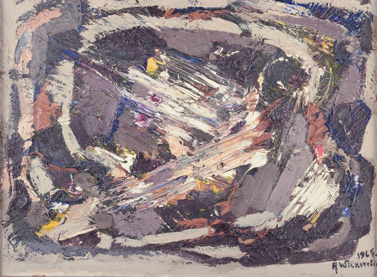 Åke Wickström, svensk kunstner.
Olie på lærred.
Abstrakt komposition.