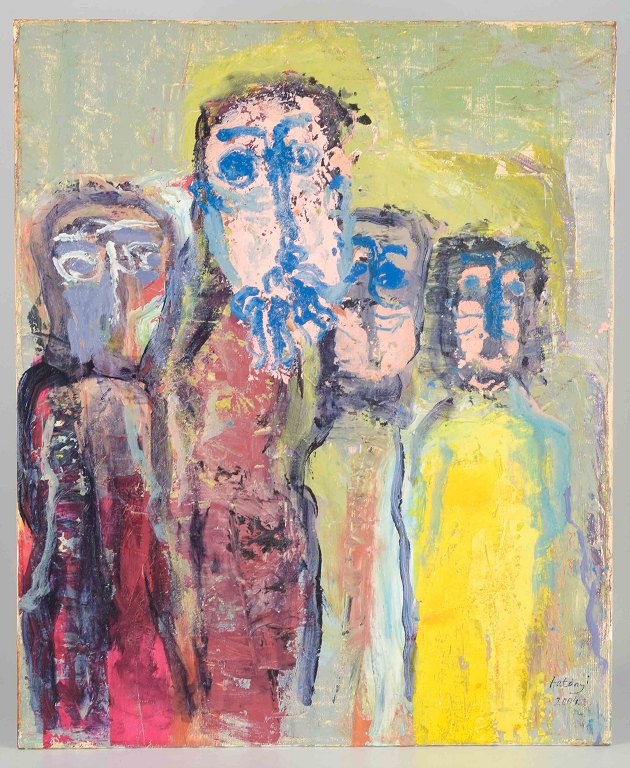 Imre Antonÿi
Ungarsk-svensk kunstner
Abstrakt komposition med figurer.
Olie på plade, 2004.