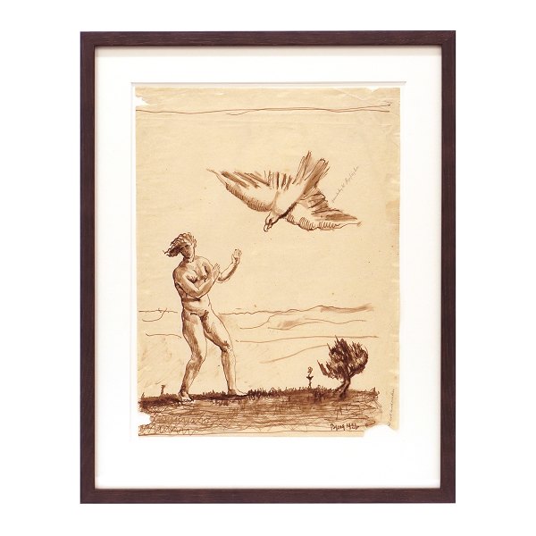 Johannes Bjerg, 1886-1955, tegning, blyant og tusch. Signeret "Bjerg 1926". Lysmål: 36x27cm. Med ramme: 47x38cm