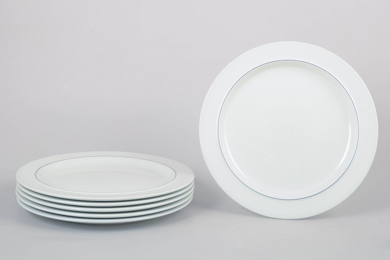 Grethe Meyer for Royal Copenhagen, sæt af seks Blå Kant middagstallerkener.
