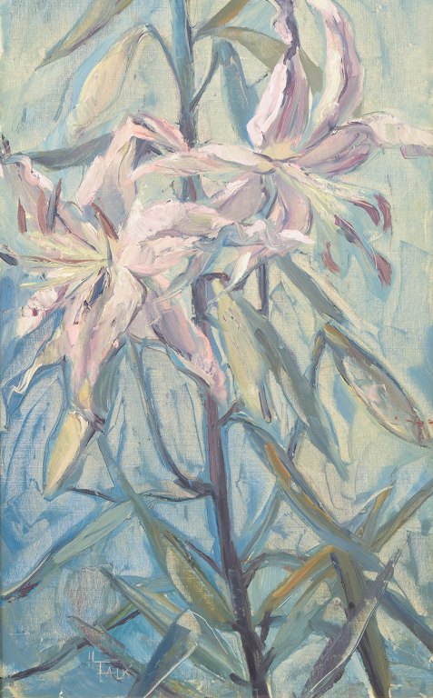 Hildegard Falk, oliemaleri på lærred, listet svensk kunstner.