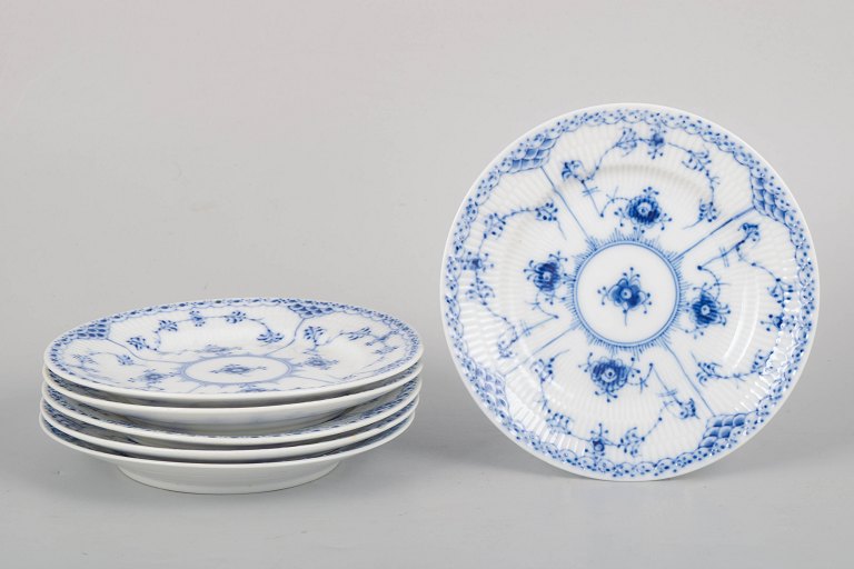 Royal Copenhagen Blue Fluted Half Lace, set of six plates.