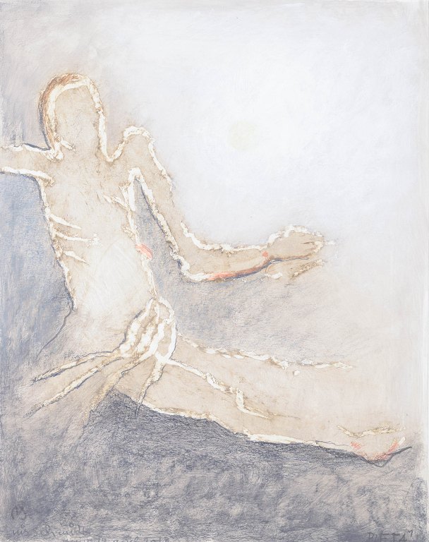 Nis Schmidt, Pietà, mixed media på papir, listet dansk billedkunstner.