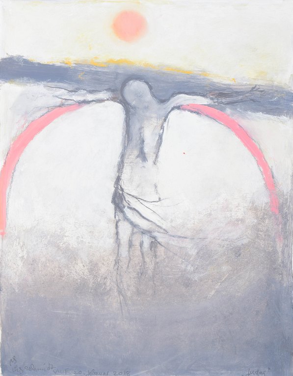 Nis Schmidt, "Fredag", mixed media på papir, listet dansk billedkunstner.