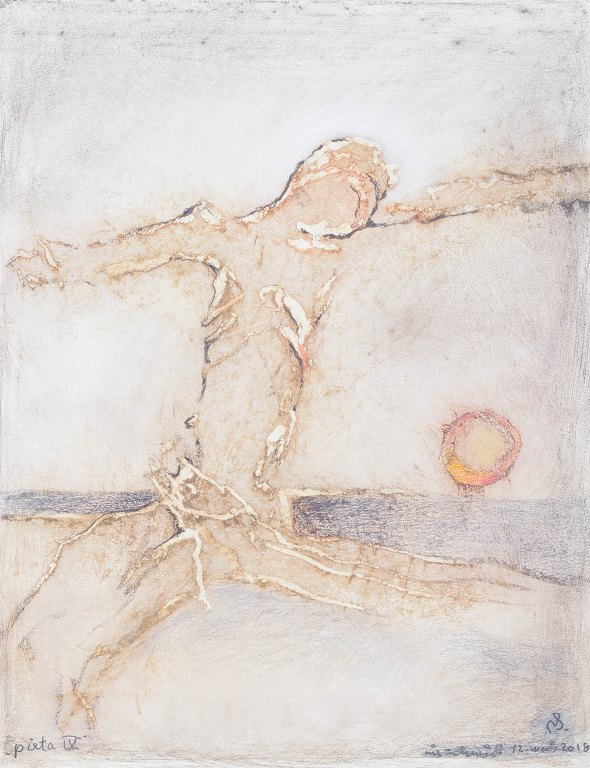 Nis Schmidt, "Pietà IV", mixed media på papir, listet dansk billedkunstner.