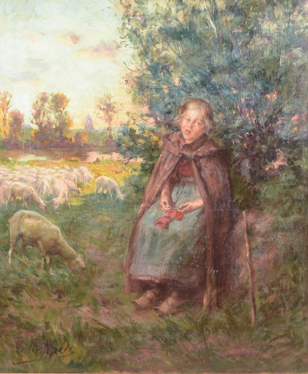 Victor Marec, olie på lærred, listet fransk kunstner.