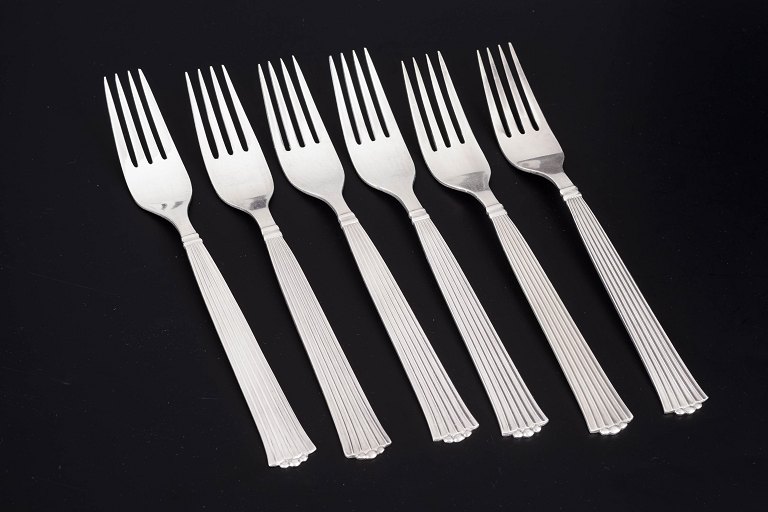 Raadvad, sæt med seks Diplomat frokostgafler, forsølvet bestik.