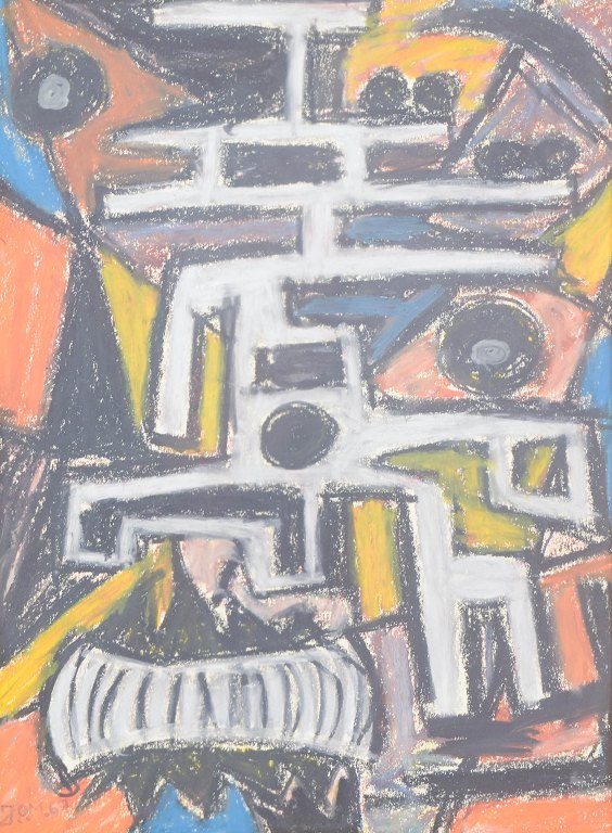 Skandinavisk kunstner, abstrakt pastel på papir, 1967.