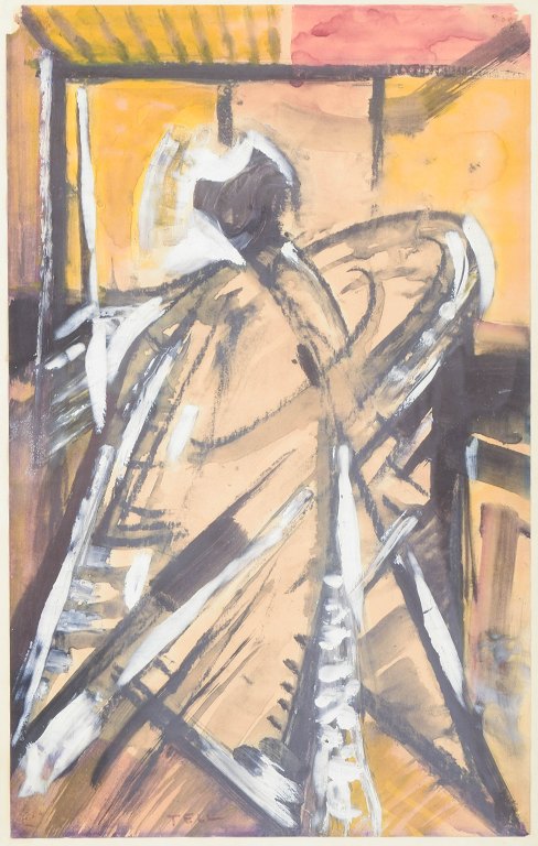 Umar Tell, mixed media på papir, listet svensk kunstner.