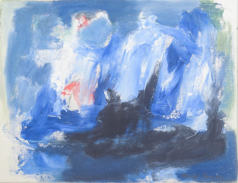 Alvar Jonson, “Blå eld”, olie på lærred, listet svensk kunstner.