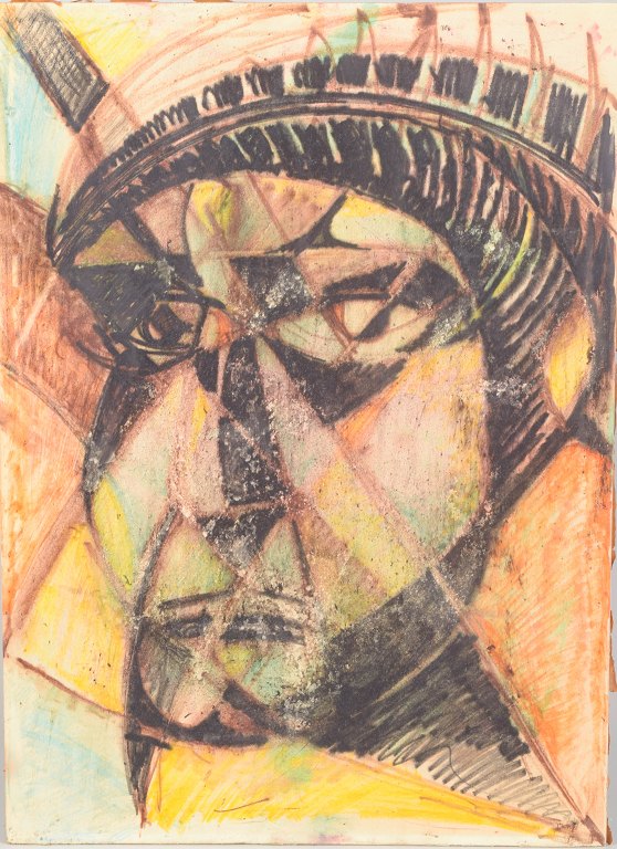 Europæisk kunstner, kubistisk komposition, mixed media på papir, ca. 1950’erne.