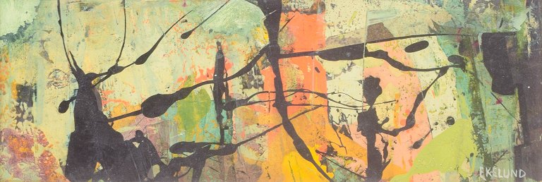 Ivar Ekelund, “Mörka slingor”, mixed media på plade, listet svensk kunstner.