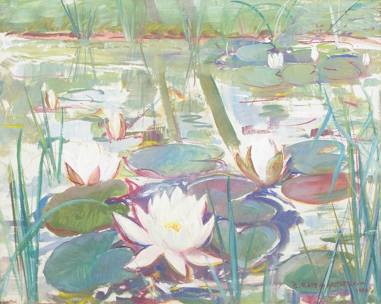 Sigrid Roos af Hjelmsäter-Wallert, åkander, olie på plade, 1960.