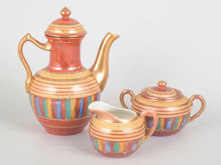 Japansk Kutani Art Deco, kaffesæt med tre dele.
