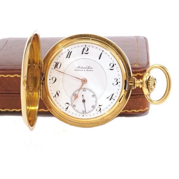 Audemars Freres lommeur i 18kt guld prydet med Baron Wedel Jarlsbergs, Norge, våben dateret 1908. D: 51mm. V: 113gr